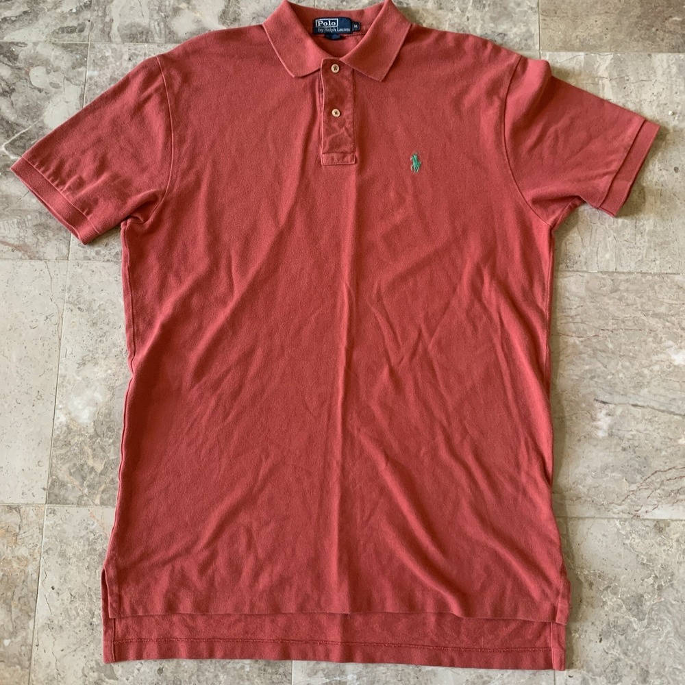 Vtg Polo Ralph Lauren Made in Peru Orange Blue Pony Logo S/S Polo Shirt Men's M